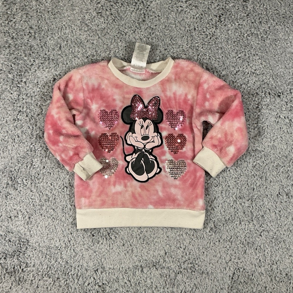 Disney Minnie Mouse Girls Pink Tie-Dye Sweatshirt with Sequins Size 2T - Picture 2 of 14